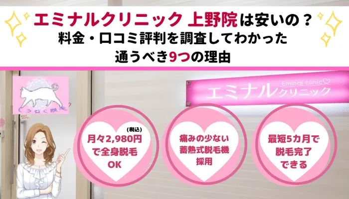 エミナルクリニック上野院は安いの 脱毛料金や口コミ評判を調査してわかった通うべき9つの理由 しろねこ脱毛