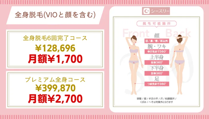 シースリー比較全身脱毛料金