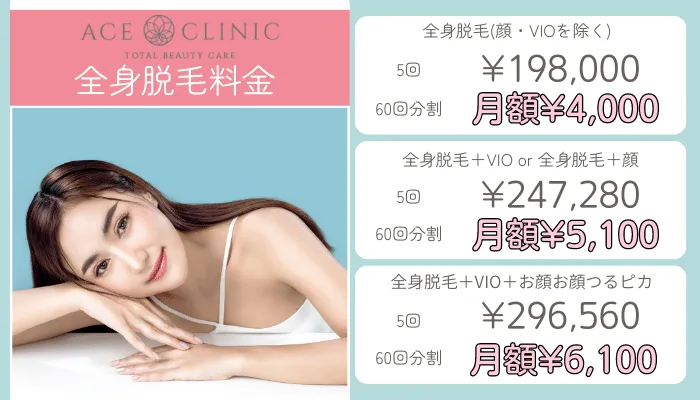 エースクリニックの全身脱毛料金女性