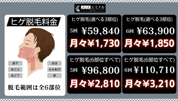 メンズエミナルヒゲ脱毛料金