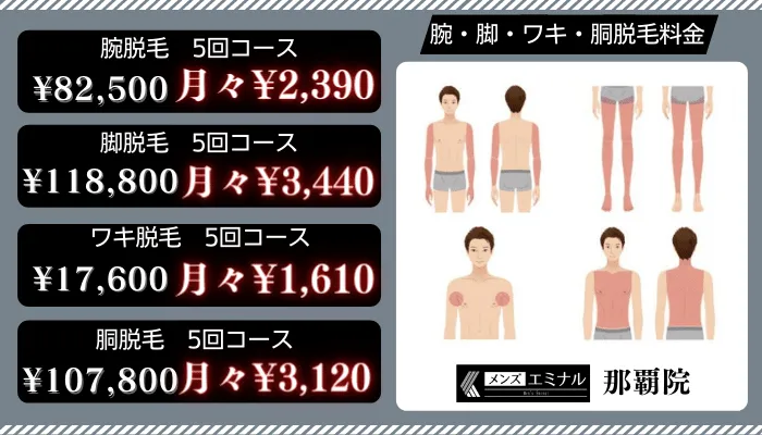 メンズエミナル那覇腕・脚・ワキ・胴脱毛料金