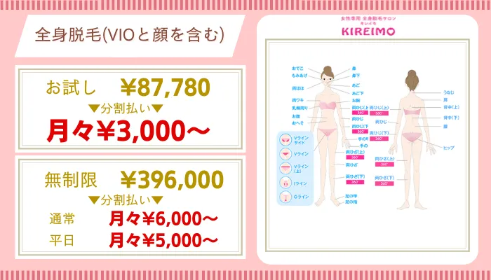 キレイモ比較全身脱毛料金