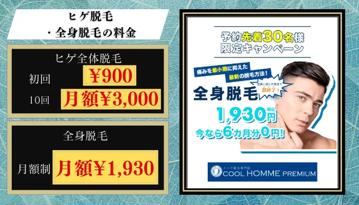 クールオムプレミアム脱毛料金比較