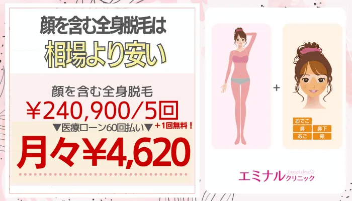エミナルクリニック顔を含む全身脱毛は相場より安い