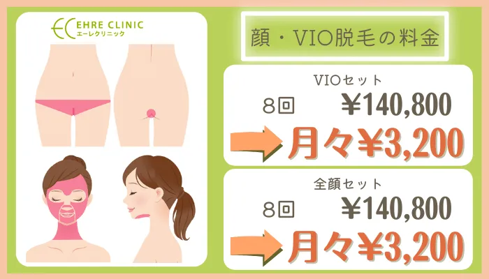 エーレクリニック顔・VIO脱毛料金