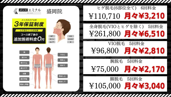 メンズエミナル盛岡比較料金