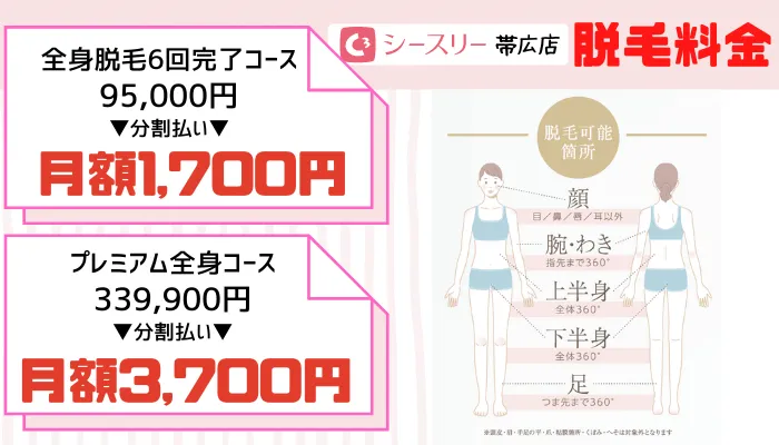脱毛サロン 帯広シースリー全身脱毛料金