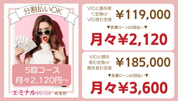 エミナルクリニック岐阜全身脱毛5回分割払い
