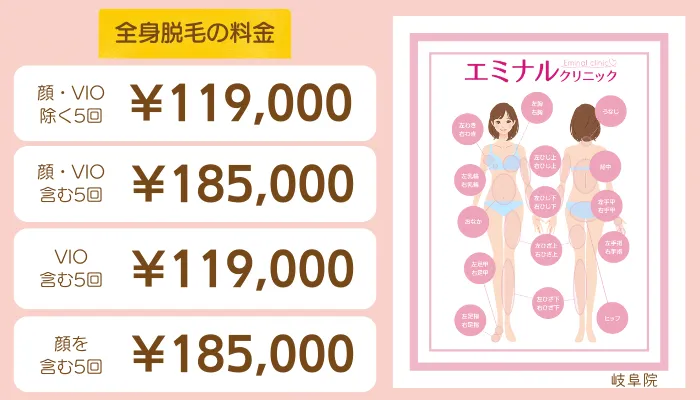 エミナルクリニック岐阜全身脱毛料金