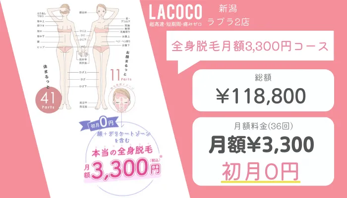 ラココ新潟ラブラ2全身脱毛月額3300円コース