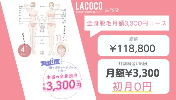 ラココ浜松店全身脱毛月額3300円コース