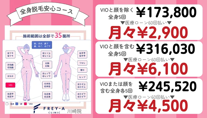 フレイアクリニック川崎全身脱毛安心コース料金