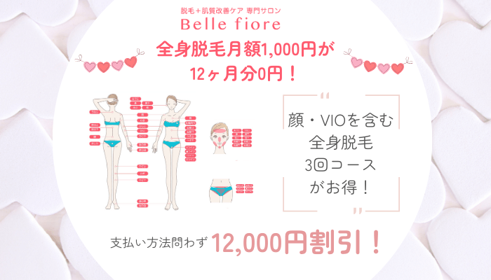 ベルフィオーレ全身脱毛12ヶ月分0円キャンペーン